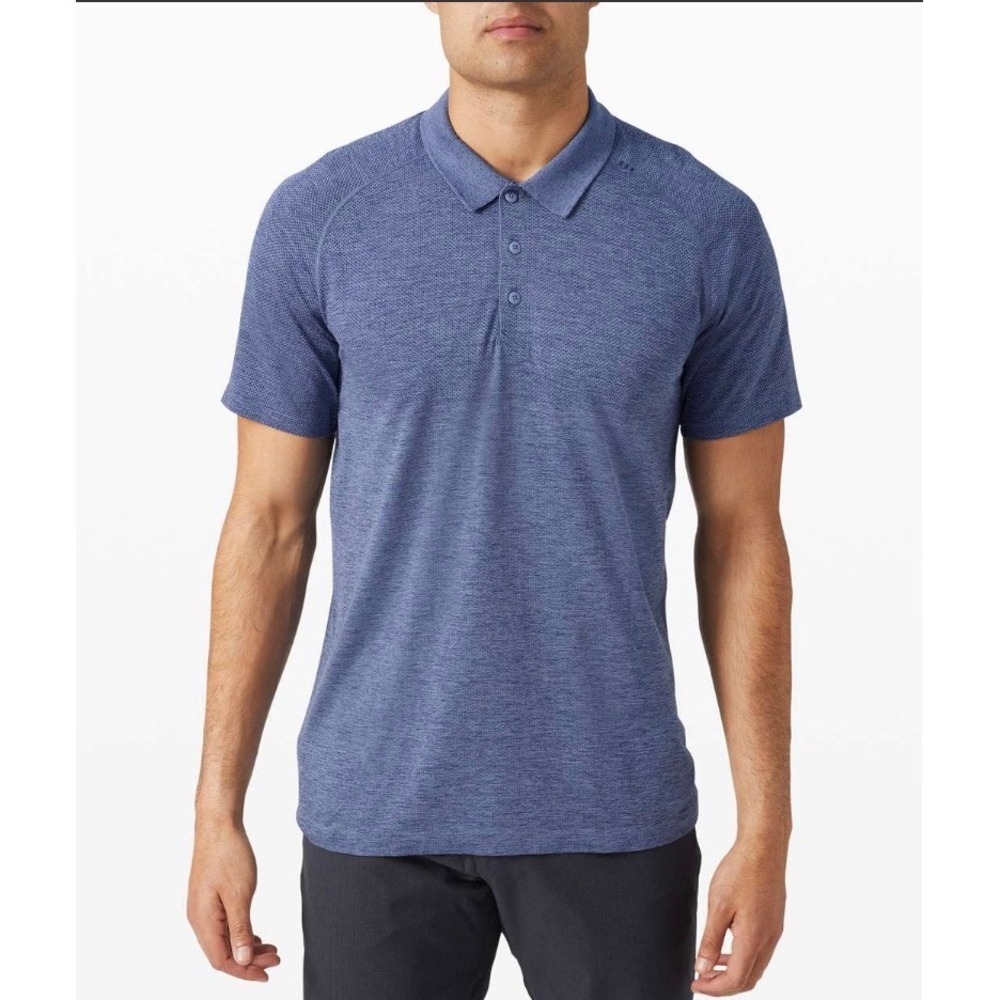 Lululemon Metal Vent Tech Polo Mens Blue Heather Short Sleeve Golf Shirt M
